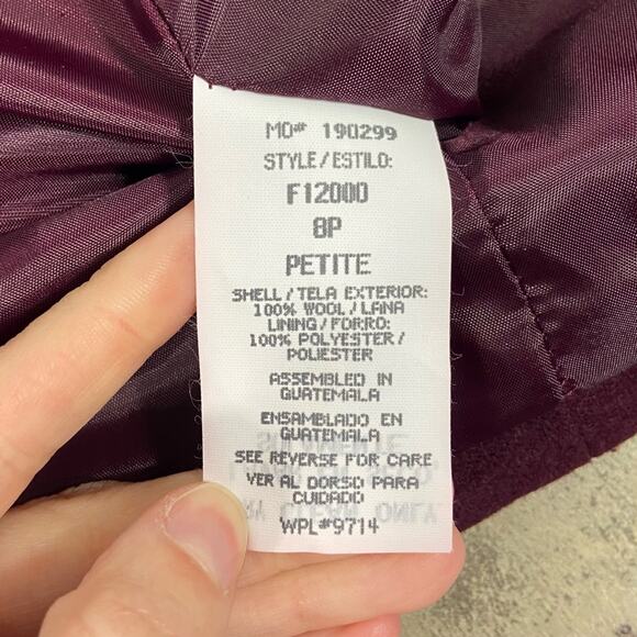 Vintage 80s Deep Burgundy Size 8P Petite Purple 100% Wool Blazer Jacket/Coat - Picture 10 of 12